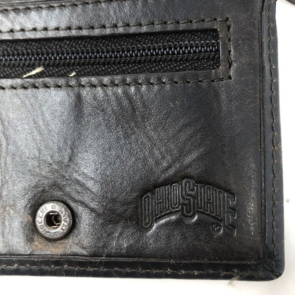 Fossil Ohio State Leather Wallet Keychain Credit Card ID Brown Folding Flip